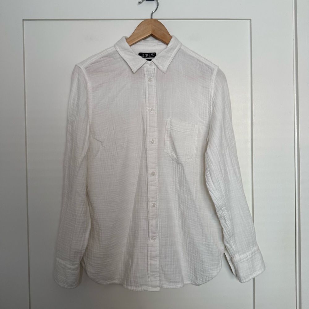 J Crew Garcon Classic Shirt In Gauze Womens Sz 8 White Long Sleeve Cotton Beach